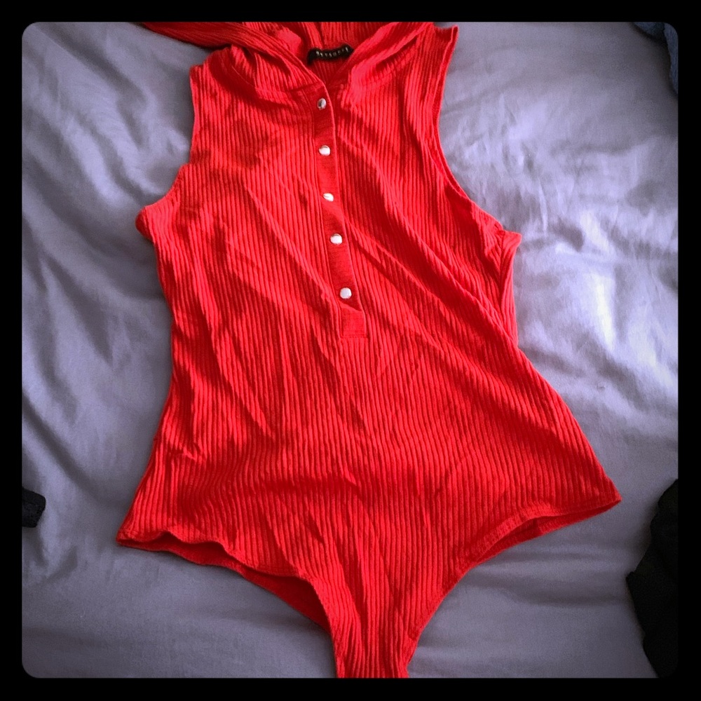 New hooded red bodysuit